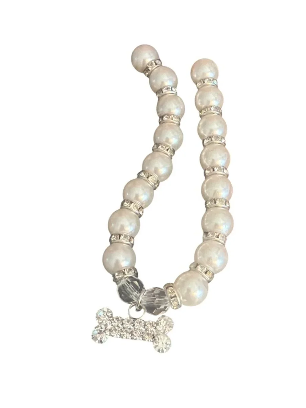 2 Pet Jewelry Rhinestone Faux Pearl Collars Heart Bone Charm Adj Size Small NWT